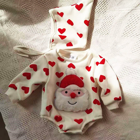 Baby climbing clothes baby cute Spring Festival Christmas plus velvet jumpsuit New Year snowman love climbing clothes send hat